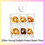 Olive Young Delight Project bagel chips in 6 flavors (garlic butter, chocolate cinnamon, real pizza, honey butter, cream soup, corn soup)