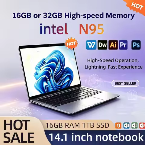 Intel N95 14.1 Inch Laptop 4C4T 3.4GHz 15W 6MB Cache 32GB RAM 1TB 2TB SSD 1920x1080 Portable Noteboo