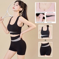 Slim Fit Sport Bra Jogger Shorts Yoga Set Plus Size Wireless Underwear High Waist Short Pants Gym Ru