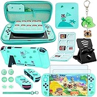 Accessories Bundle for Nintendo Switch Animal Crossing - YOOWA Accessory kit NS Animal Crossing Set with Carrying Case Protective Cover Screen Protector Game Card Holder Play Stand Thumb Grips