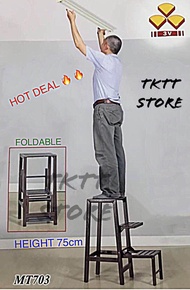 TKTT 3V MT703 3 Level Powder Coated Metal Foldable Step Stool/ Anti Slip Multi Functional Chair/ Kick Step Stool/ Ladder Chair/ Two Staircase Folding Ladder Bench Seat/ Kerusi Tangga Lipat/ Kerusi Besi/ Kerusi Serbaguna ( Copper Hammertone)