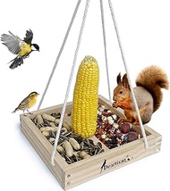 Platform Squirrel &amp; Bird Feeders, Quality Cedar Made Wood Tray Garden Hanging Animal for Yard Outside Decoration Attrcting for Wild Birds (Finnish Pine)