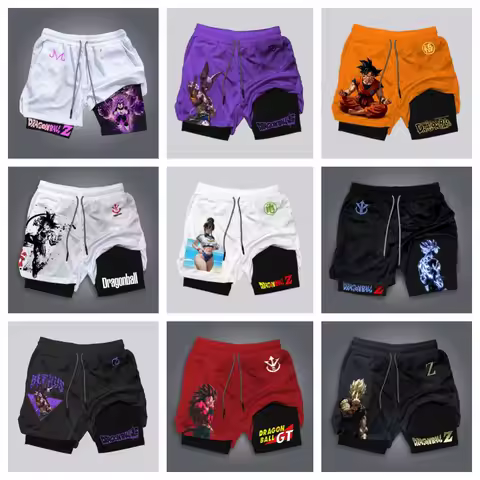 Gym Dragon Ball Z Unisex Casual Anime Streetwear 2-in-1 Shorts Summer Gymnastics Gym Quick Drying Sh