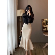 [French Suit] 2026 Early Spring Black Long-Sleeved Shirt High-Waisted Fishtail Skirt Two-Piece Korea