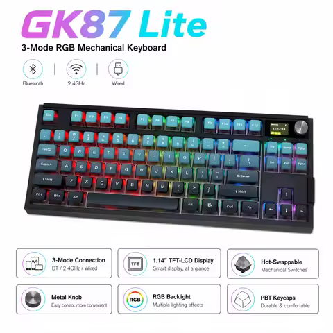 SKYLOONG GK87 Lite Wireless Mechanical Gaming Keyboard 80% TKL RGB Light PBT Pudding Keycap Hot-Swap