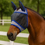Horse Fly Mask with Ears Breathable Mesh Horse Face Mask Anti‑fly UV Protection Horse Mask Protectiv
