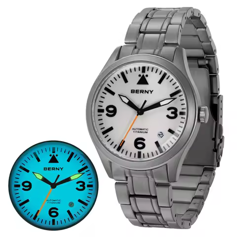 BERNY Aviation Top Titanium Mechanical Men Watch Sapphire AR Coating Supper Luminous 10Bar Sport Wat
