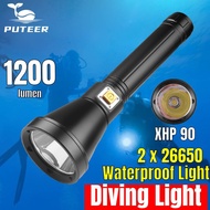 Puteer NEW XHP90 Led Scuba Diving Flashlight Waterproof High Power Brightness 26650 Kit Torchlight f