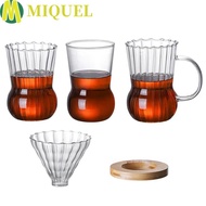 MIQUEL Coffee Dripper, Manual Handle Glass Coffee Pot, Durable Stripes Wood Stand Coffee Filter Pour Over Coffee Maker Camping