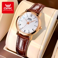 OPK สายหนังแท้กันน้ำนาฬิกาข้อมือผู้หญิงใหม่หรูหรานักเรียนลำลองแฟชั่นของขวัญนาฬิกาข้อมือแบรนด์ที่มีชื