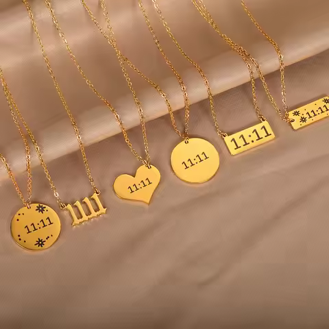 11:11 Rectangle Pendant Necklace for Women Stainless Steel Gold Color Necklaces Lucky Meaningful Ang
