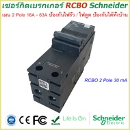 เมนเซอร์กิตเบรกเกอร์ RCBO 2 Pole 16A-63A 10kA 30mA ป้องกันไฟรั่ว/ไฟดูด Schneider กันดูด rcbo schneider  earth leakage circuit breaker Schneider BREAKER เมน เบรกเกอร์ กันดูด / กันรั่ว