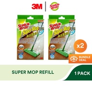 3M Scotch Brite Reusable 2 in 1 Microfiber Super Mop with Scrapper Refill, Dry, Wet Use, Dust, Hair, Fine Particles