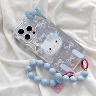 Fashion Hello Kitty Cat Beads Chain Case For Realme C75X 14 14T C75 C71 Note 60 60X 50 C65S C61 C63 