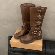 XUJIA | Giày Cowboy Nữ Màu Nâu Có Khóa