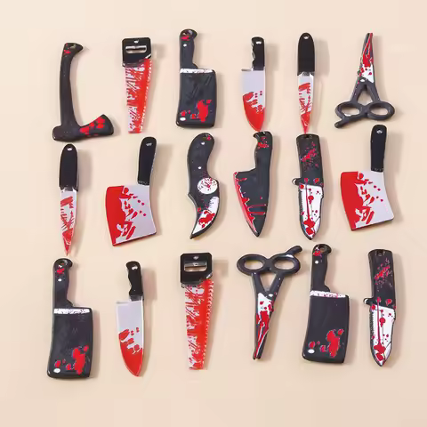 5pcs Resin Halloween Imitation Bloody Knife Charms Dagger Scissors Axe Saw Pendants For Earring Brac