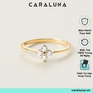 Lucky Stone Four-Leaf Clover Ring, 100% Real Silver Ring, CARA LUNA 4-Leaf Flower Pendant Ring - Lov