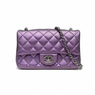 CHANEL CF口蓋包大Mini20cm紫色羊皮24開鎢鋼扣