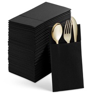 50PCS Disposable Dinner Napkins with Built-in Flatware PocketPrefolded Cloth Like Paper Napkins for