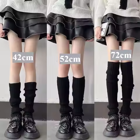 42/52/72cm Leg Warmers Lolita Socks Y2K Knitted Warm Foot Cover White Black Warmer Lady Autumn Winte