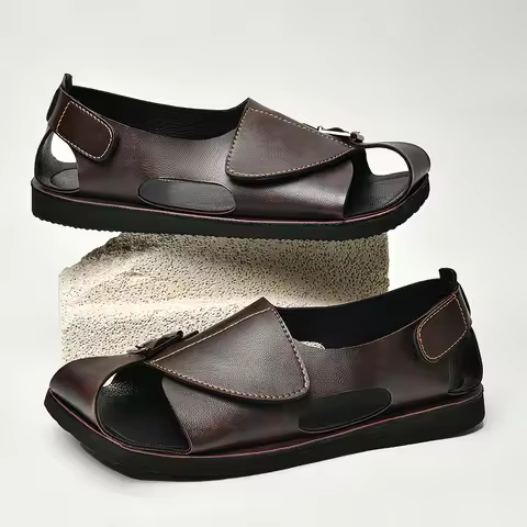 Men's Wide Width Adjustable Sandals,Bunion Swollen Feet Orthopedic Sandal,Microfiber Leather Casual 