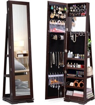 360 °   Armoire เครื่องประดับหมุนได้พร้อมกระจกยาว กระจกเต็มตัวหมุนได้แต่งหน้าตู้เครื่องประดับยืนผู้ถ