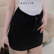 Chân váy JEAN KAYLIN form mini đính đá chất vải denim dầy dặn phong cách BST Hè 2025 - N2471