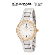Roscani Eloise E14 (Rough Matte Dial + Gemstone Bezel) Rose Gold Silver White Bracelet Women Watch