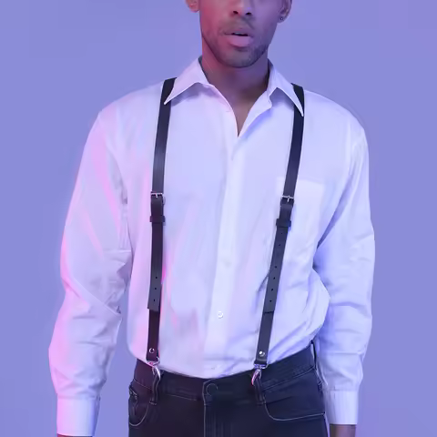 Men Harness BDSM Gay Pu Leather Studded Decor Harness Adjustable BDSM Clothing Fetish Clothing Eroti