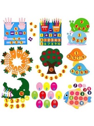 教育兒童毛氈玩具,適合在家和幼兒園學習顏色、數字和情感。配有可愛的動物和植物設計,如蘋果樹和棕櫚樹。