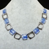 藍色條紋 Lampwork Murano 玻璃項鍊幾何串珠項鍊首飾