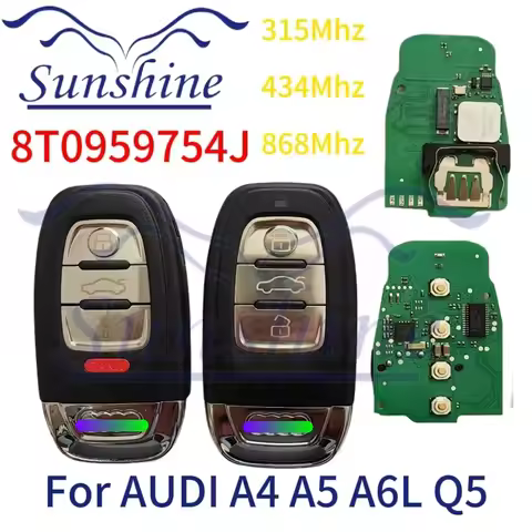 Sunshine 315/433/868Mhz pcf7945AC Chip Smart Remote Car Key Fob For Audi A4 A5 A6L A7 A8 Q5 Keyless 