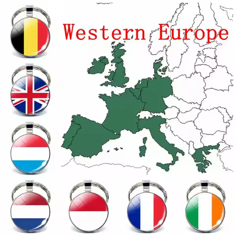 Western Europe Flag Keyring United Kingdom Belgium France Netherlands Flag Key Chain Glass Jewelry K