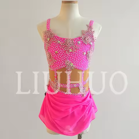 LIUHUO Pink Lyrical Dancing Dress for Performance Pole Costume Factory Customize JC260
