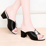 vincci Kasut bata wanita sandal perempuan plus size heals shoes women heels New style middle heel Rhinestone fashionable slippers