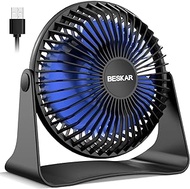 BESKAR USB Small Desk Fan, Portable Fans with 3 Speeds Strong Airflow, Quiet Operation and 360°Rotate, Personal Table Fan for Home,Office, Bedroom - 3.9 ft Cord