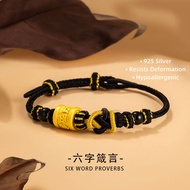 6-Word Mantra 999 Silver Bracelet Black Onyx Lucky Gift For Women