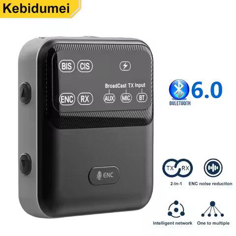 Bluetooth 6.0 Audio Receiver Transmitter AAC aptX-LL/HD/AD LC3 Broadcast Audio Adapter 2 IN 1 Wirele