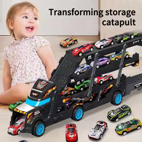 Kid Large Truck Deformation Transporter Car Toys Boys Models Educational Folding Track Racing Engine
