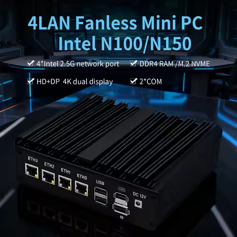 4x2.5G LAN Industrial Router PC Intel N150 2xRS232 COM Fanless Firewall Pfsense 8GB RAM 256GB SSD En