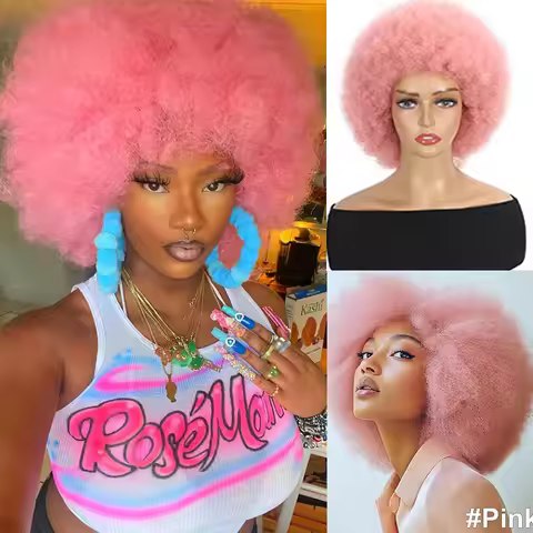 10" Short Hair Afro Kinky Curly Wigs With Bangs For Black Women 150g Cosplay lolita Synthetic Omber 