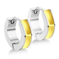 555jewelry ต่างหูห่วงสแตนเลส สตีล สีทูโทน ดีไซน์เท่ห์ รุ่น MNC-ER686 - ต่างหูแฟชั่น ต่างหูผู้ชาย ต่า