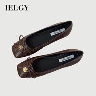 IELGY 2026 Women's Square-Toe Flats Versatile Black and Brown French-Style Ballet Flats