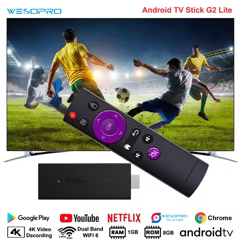WESOPRO Android TV Stick G2 Lite Smart IPTV Dongle 1GB RAM 8GB ROM 2.4GHz 5.0GHz Wifi 4K Decoding St
