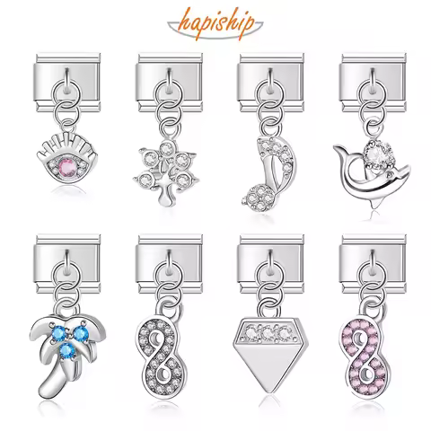 Hapiship Women's Fashion Bracelet Pendants Charms Eye Tree Notes Dolphins Infinite CZ Italian Charm 