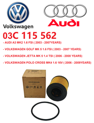 Volkswagen Golf MK5 1.6 Jetta MK5 1.4 Polo Cross MK4 1.6 Oil Filter 03C 115 562 / 03C115562