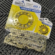 Combo Sprocket 415 Gold HD-3 RXZ LC135 Y15 Y16 4 hole Sprocket 415 4 Lubang Combo Rantai ORing 415 1