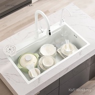 White Embedded Kitchen Sink Large Single Sink Stainless Steel Under Countertop Handmade Nano Vegetab