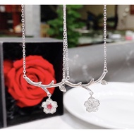Peach blossom standard silver branch and leaf necklace