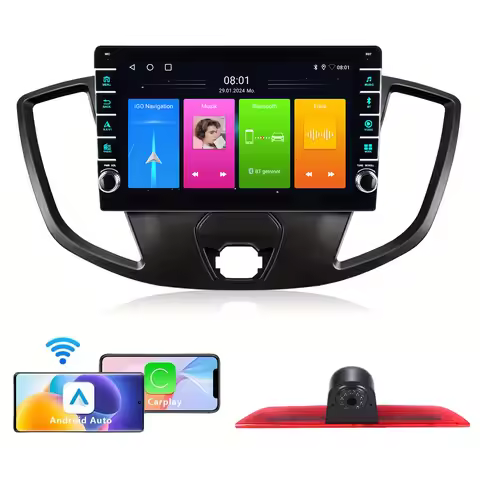 8inch Bluetooth Carpaly GPS Android Auto Car radio Navigation HD Reverse camera For Ford Transit MK8